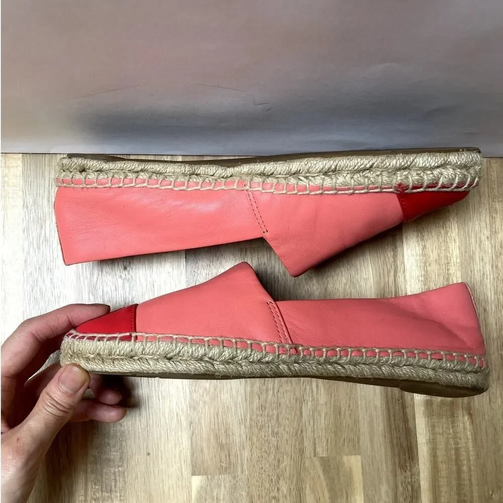 Tory Burch Colorblock Leather Espadrilles Flats Loafers Pink Red Size 6.5